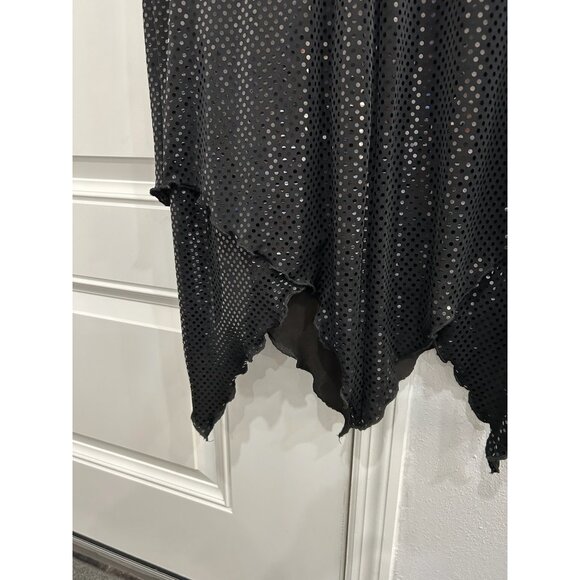 Vintiage Teddi Evening Black Sequined Sharkbite Hem Whimsygoth Dress Size 16 - Picture 5 of 8